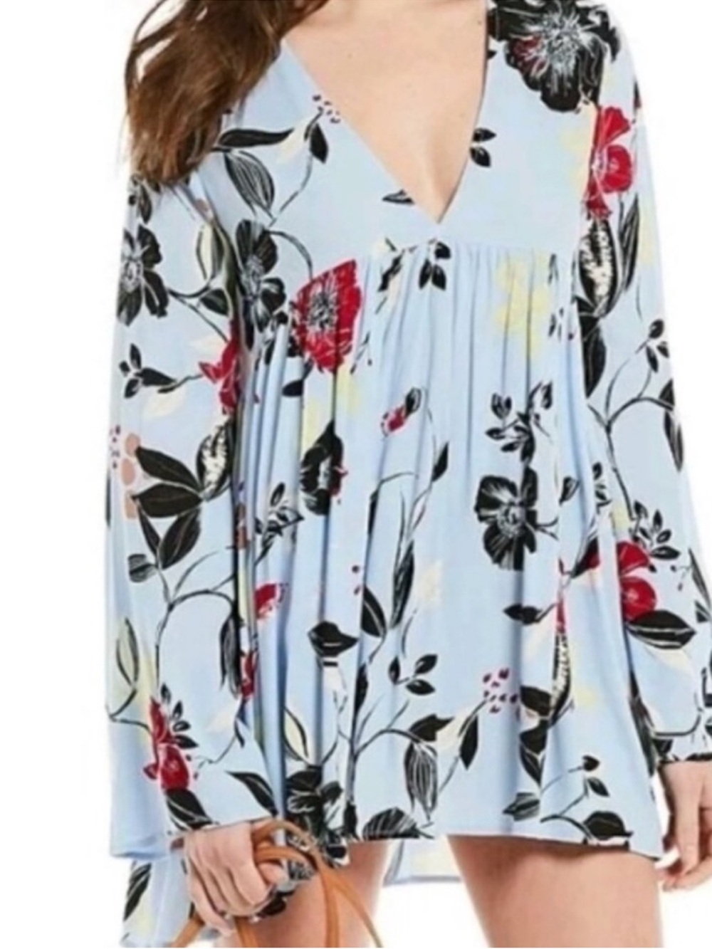 Free People Powder Blue Floral Tunic or Mini Dress EUC 🌷